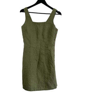 La Redoute 100% Linen Olive Green Mini Dress Size 6 Y2K